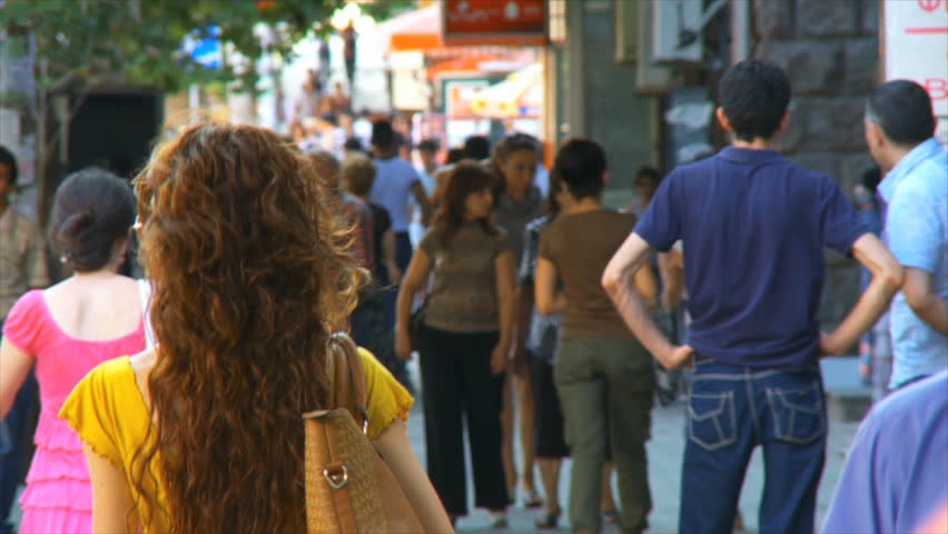 Armenia - CIRCA 2012: nightlife and local Armenian citizens at abovian street, Yerevan