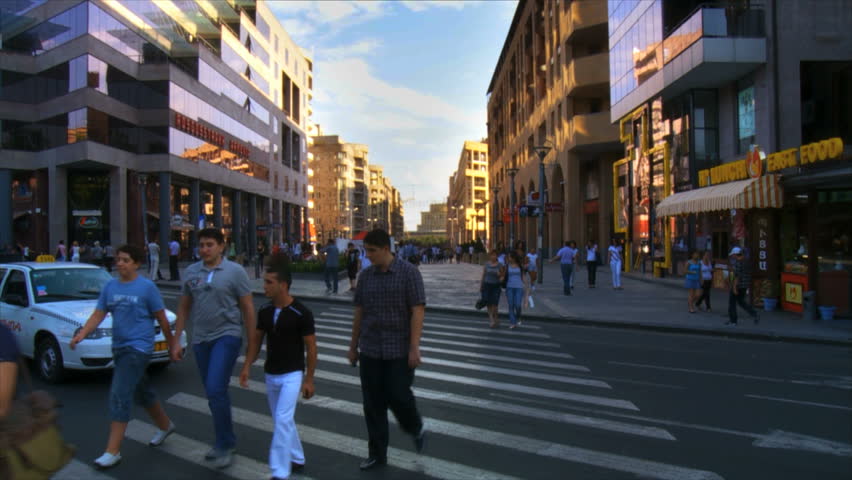 Yerevan, Armenia - CIRCA 2012: Armenian people walking at Northern avenue, 