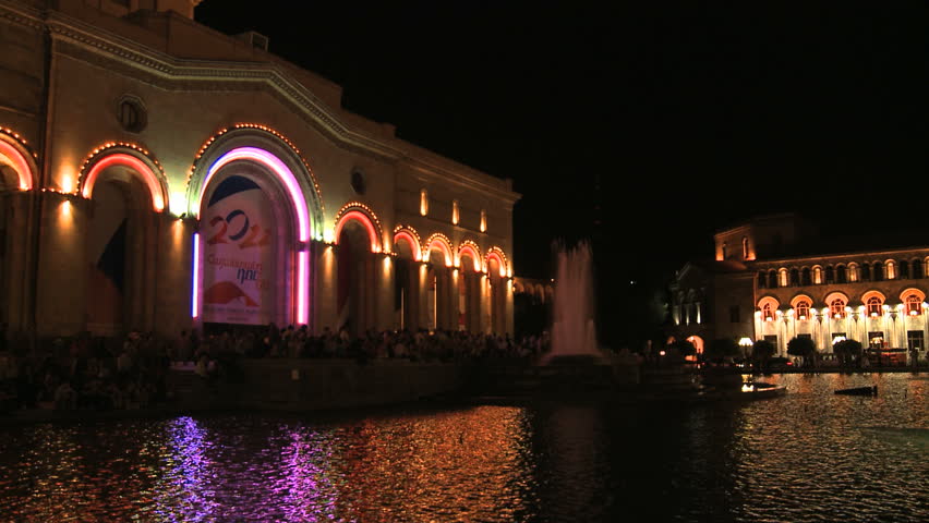 Armenia - CIRCA 2012: Fountains of Republic Square at night Yerevan