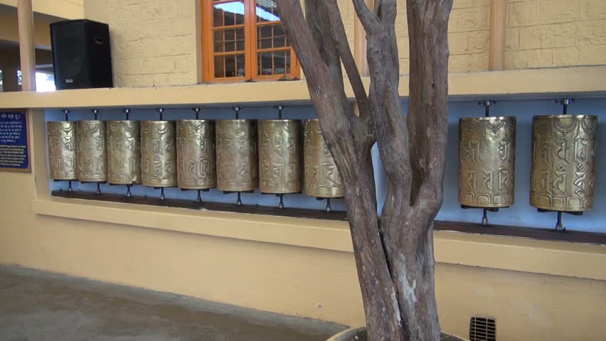 beautiful buddhist prayer wheels in motion,Dharamsala,India