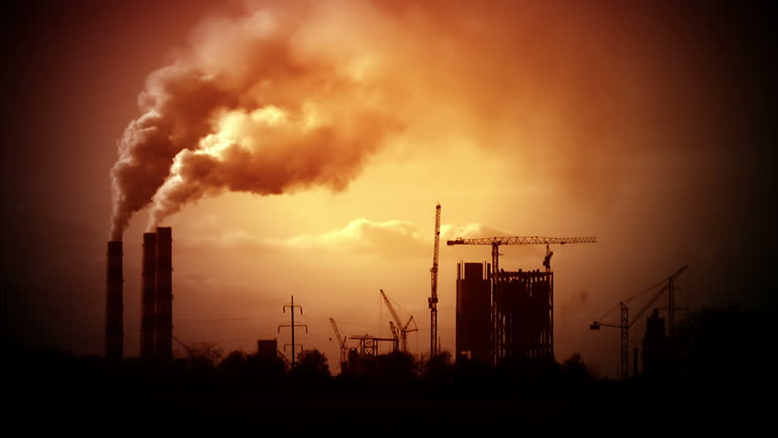 The industrial landscape. Dirty black smoke belching from the chimneys