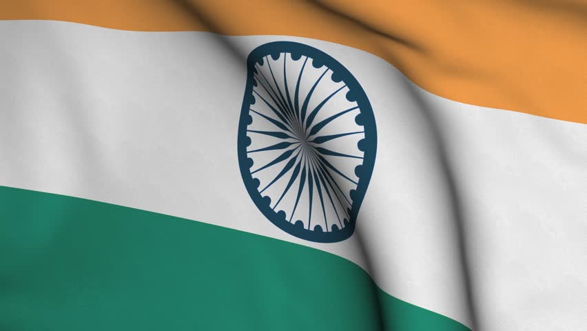 Seamless looping high definition video closeup of the Indian flag with accurate design and colors and a detailed fabric texture.