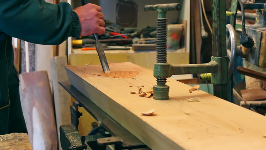 carpenter processing timber in his carpentry workshop,video clip ;Wood Worker