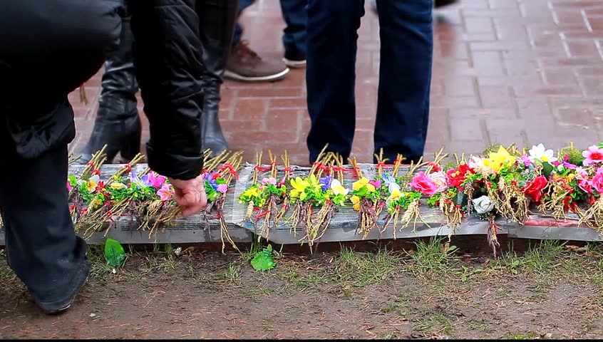 Belarus, Minsk, April 28, 2013: Palm Sunday and selling willow in the city during a religious holiday