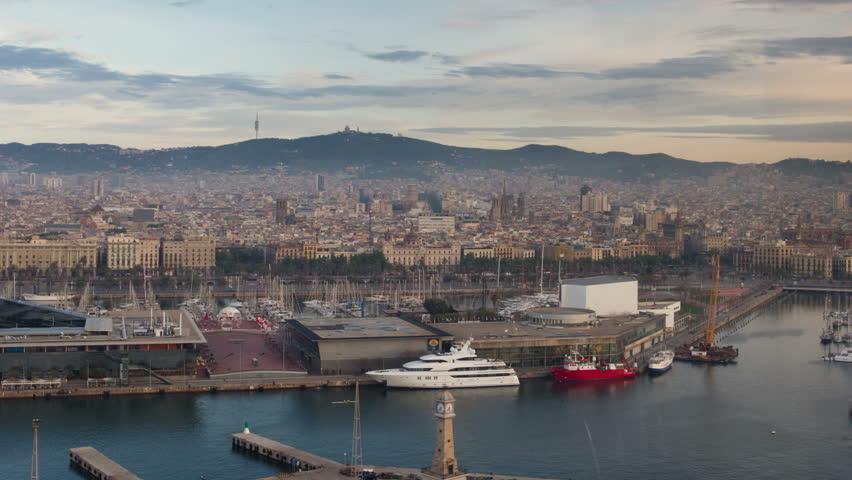 timelapse of the beautiful barcelona skyline shot from a high vantage point