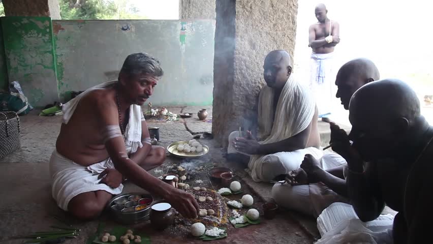 India, Hampi - 31 December 2012: Men participate in mysterious rite in Hampi