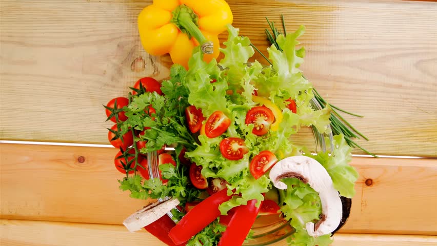 fresh vegetable salad with olive oil and mushroom 1920x1080 intro motion slow hidef hd