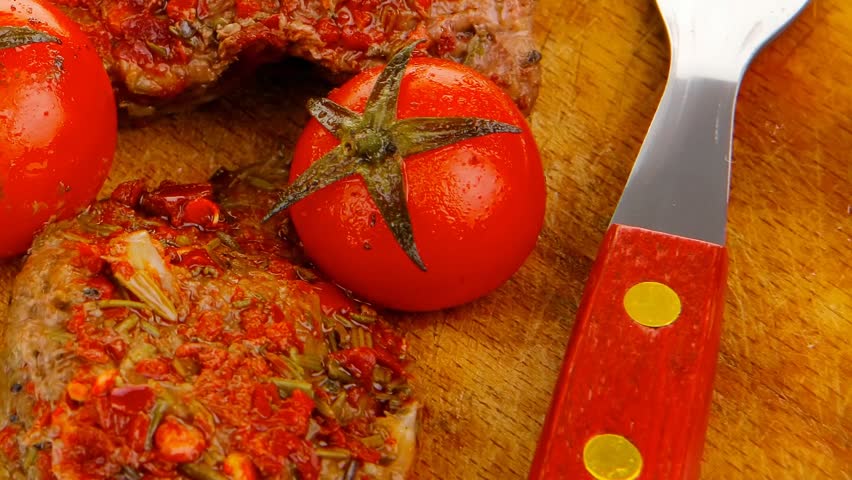 roasted spicy meat with cutlery 1920x1080 intro motion slow hidef hd