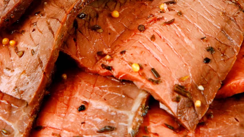 roast beef meat slice with red hot pepper 1920x1080 intro motion slow hidef hd