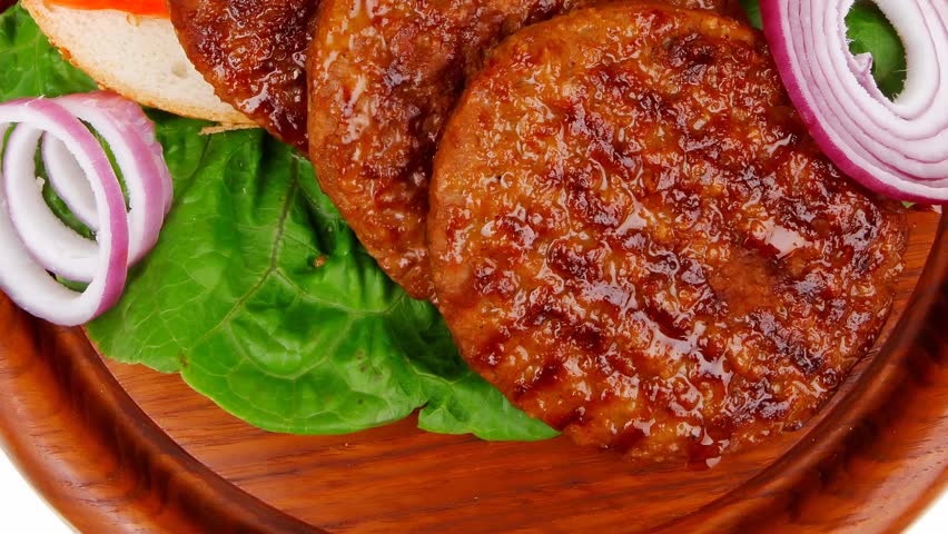 big double grilled hamburger on wooden plate 1080p 1920x1080 intro motion slow hidef hd