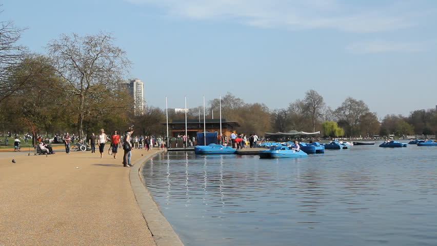 LONDON, UK on APRIL 2nd: Paddle boats in Hyde Park on April 2nd, 2012. Hyde Park is one of the largest parks in central London.