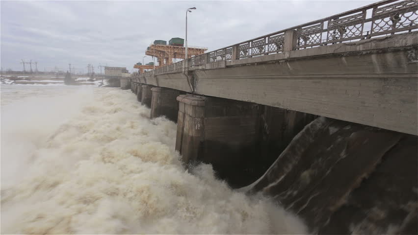 Water running down a dam