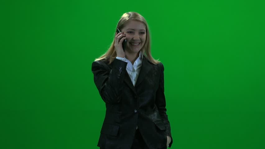 women talking on the phone isolated against green screen
