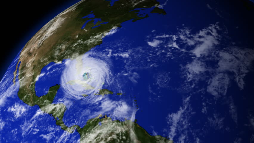 Satellite image animation of a hurricane moving into the Gulf of Mexico.