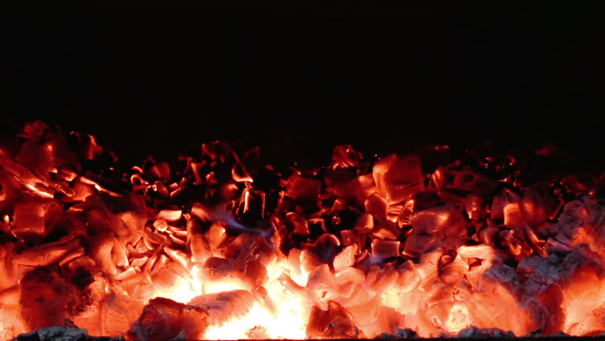 Hot Coals Inside of a Fireplace