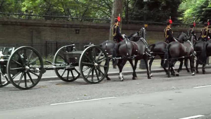 Royal guards taking part in the Queen's birthday celebration.