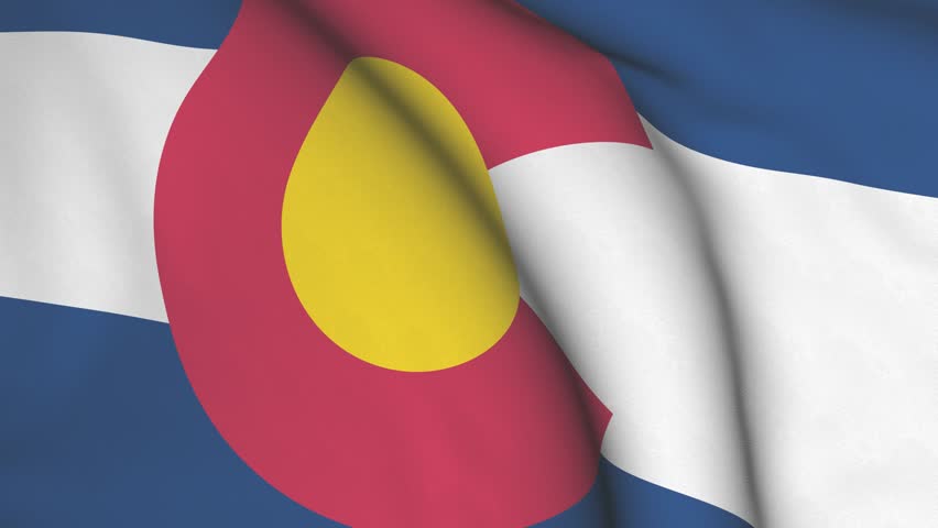 Seamless looping high definition video closeup of the flag of the US State of Colorado with accurate design and colors and a detailed fabric texture.