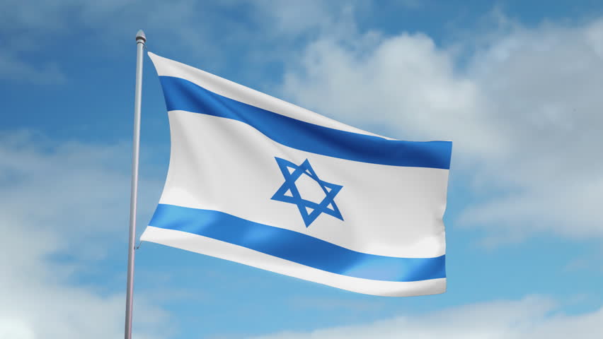 HD 1080p clip of a slow motion waving flag of Israel. Seamless, 12 seconds long loop. 