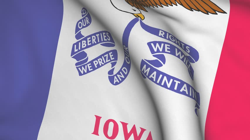 Seamless looping high definition video closeup of the flag of the US State of Iowa with accurate design and colors and a detailed fabric texture. 