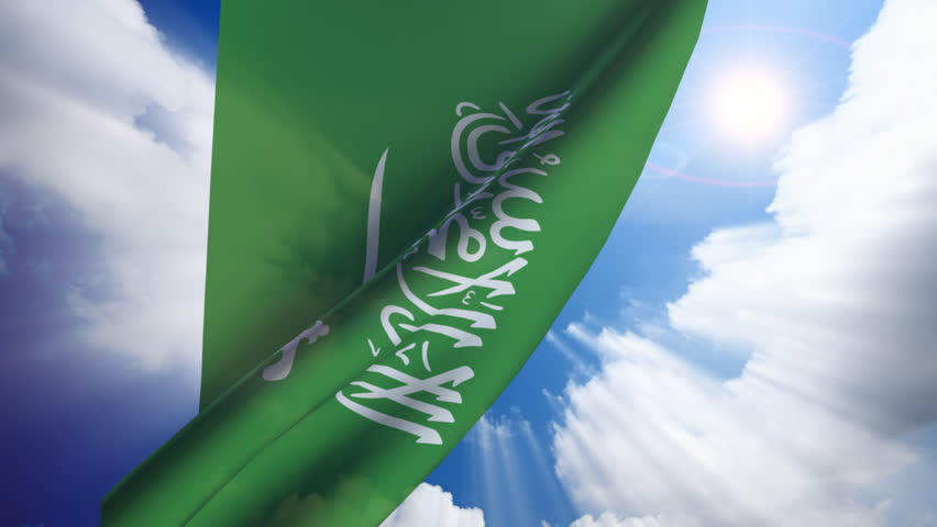 Saudi Arabia flag animation with real time-lapse clouds.