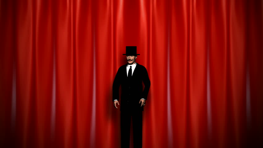 Presenter opening curtain with green screen HD1080