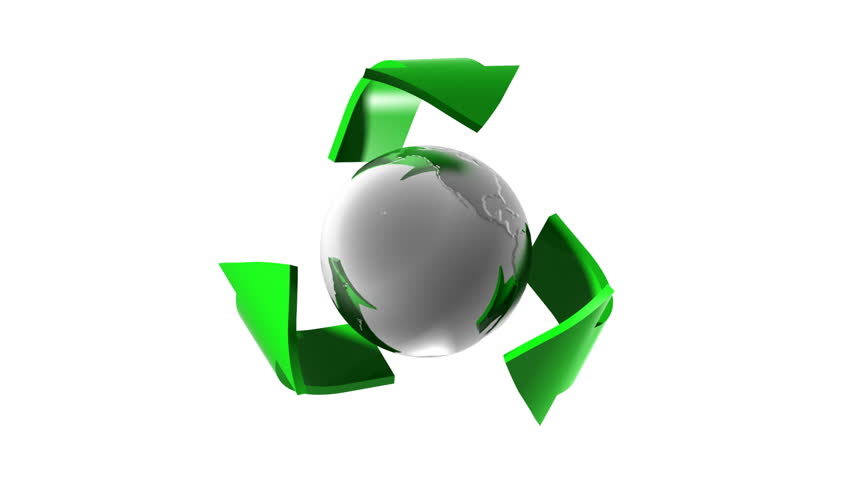 3d animated recycling symbol. Seamless loop. Alpha channel.