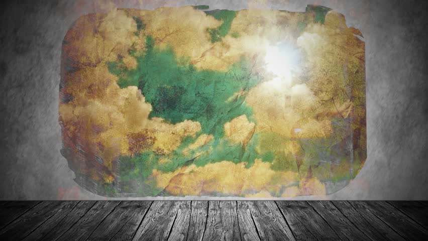 grunge room with clouds