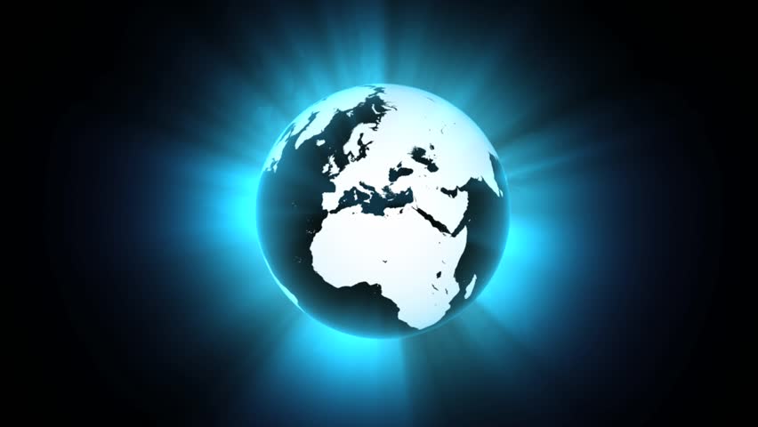 HD loopable clip of one full rotation of the Earth (250 frames). White land on black sea, with glowing blue light from the seas.