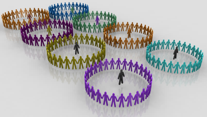Animation of colorful people icon joined in a circle. Concept of cooperation