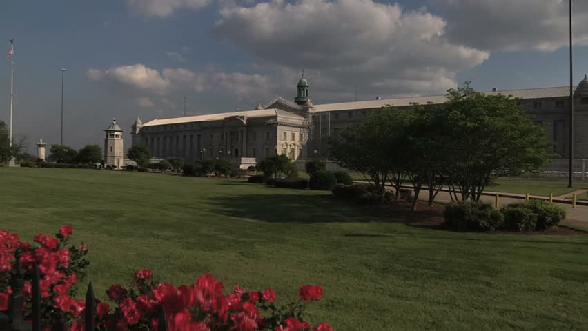 Shot of front of the main building of the Atlanta Federal Penitentiary