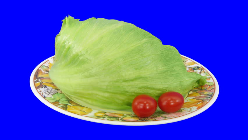 Time-lapse of wilting salad 1 with blue chroma key 
