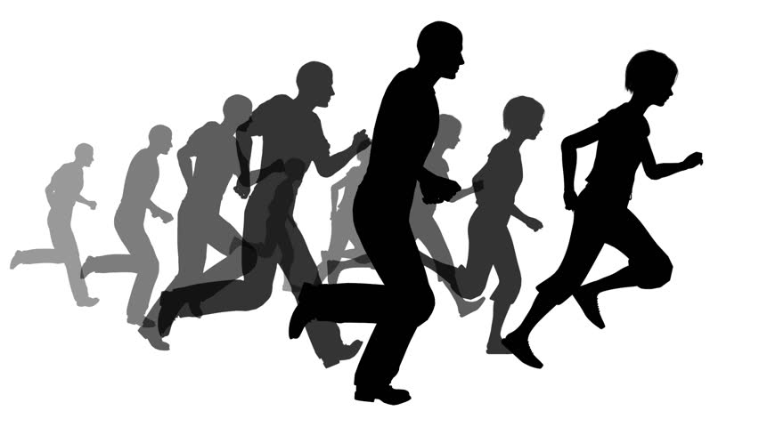 Animated Silhouette Loop Of People Running On A White Background Stock