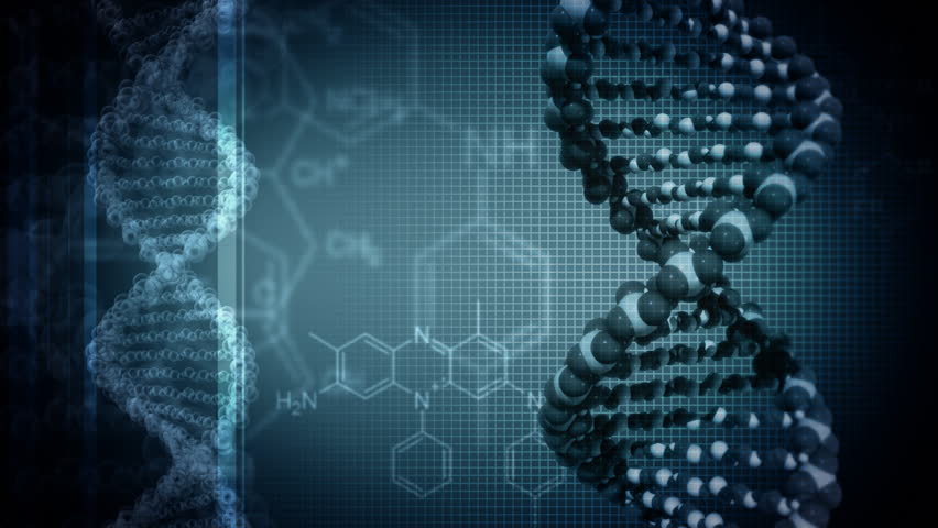 Dark blue background with rotating DNA. Loop