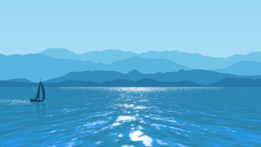 Animation of sailing boat on blue sea on hot summer day. Typical for a hot holiday or fresh vacation. Full High Def animation generated at thirty smooth progressive frames per second.