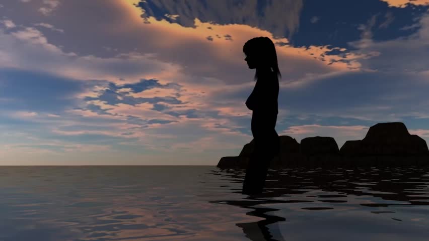 Silhouette Of The Woman At Sunset Stock Footage Video 