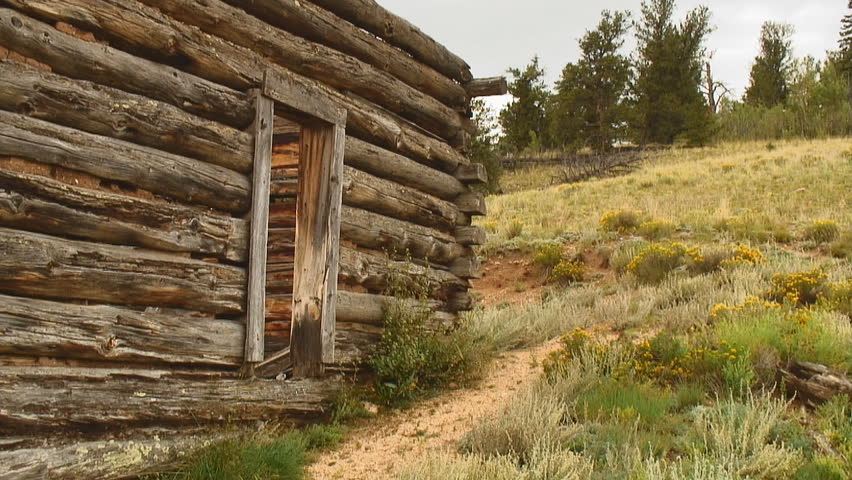 corner perspective of old abandoned mountain cabin