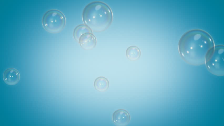 Looping animation of soap bubbles floating and moving up against a cool background.