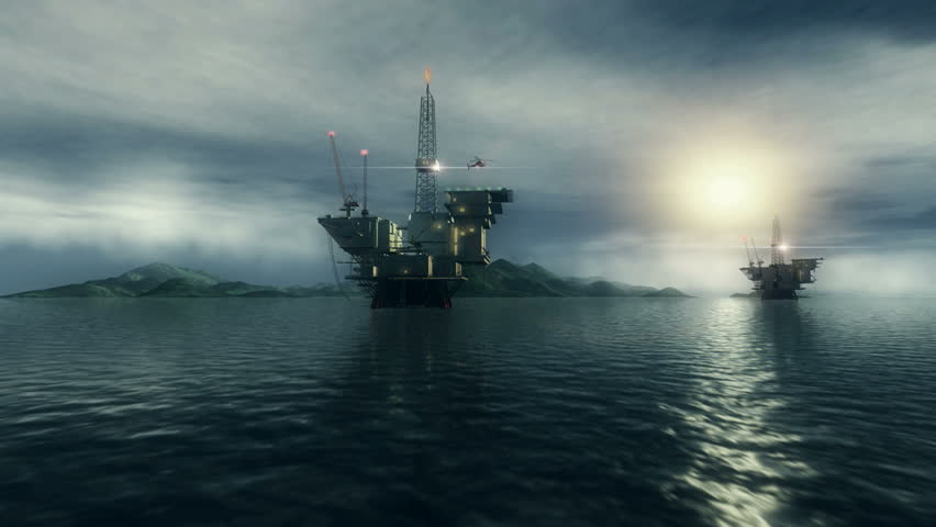 helicopter taking off from oil platform
