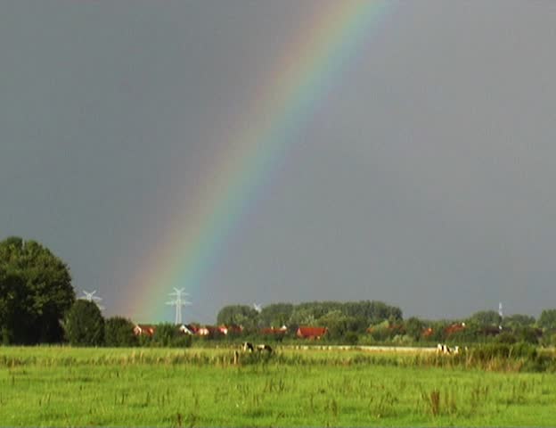 East frisian Landscape (lower saxony) with rainbow, north Germany
