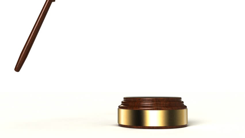 2 clips - 3D animation of gavel hitting the sound block over white background