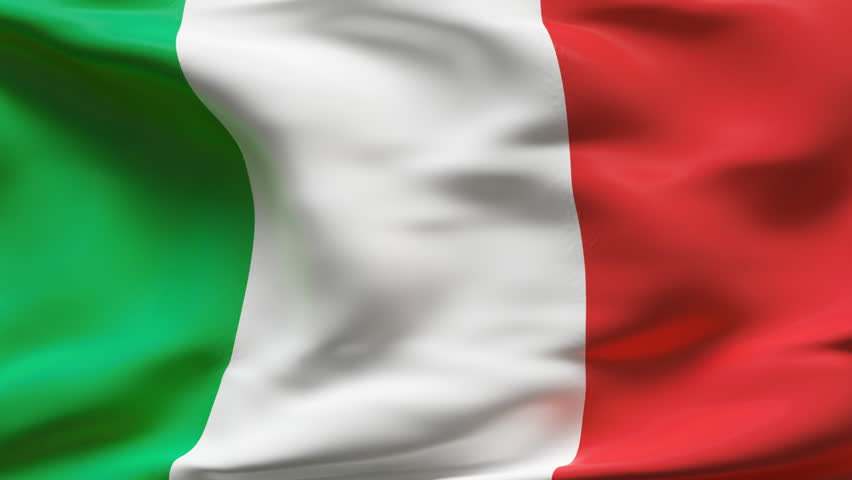 Creased Italian flag in slow motion with visible wrinkles and seams