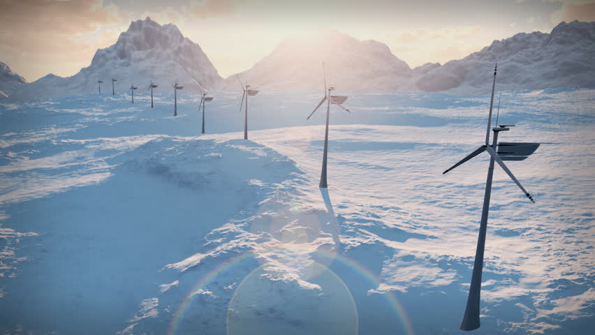 (1152b) Electricity Wind Turbines Farm Power Clean Alternative Energy Winter Snow LOOP. 