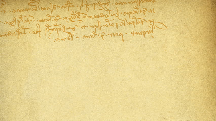 Specific handwriting of Leonardo da Vinci (mirror), right to left. Based on type part of famous "vetruvian" picture. Background animation, HD
