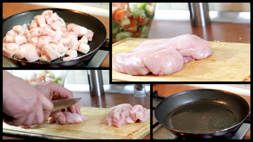 Preparing and frying chicken meat montage - 1080p