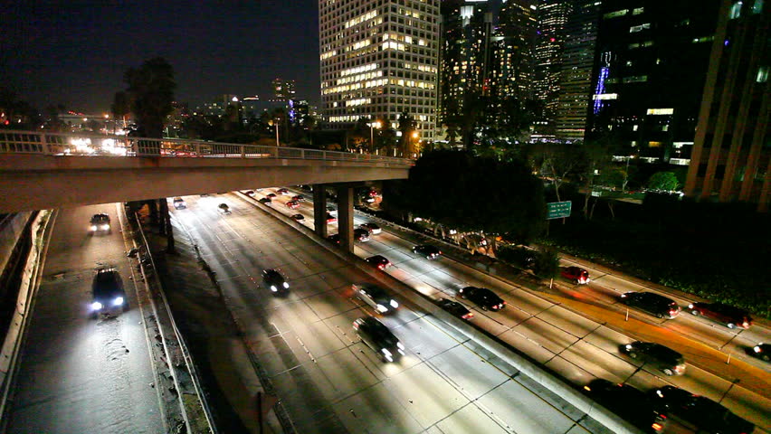 Time Lapsed Night Shot of Los Angeles Freeway Traffic