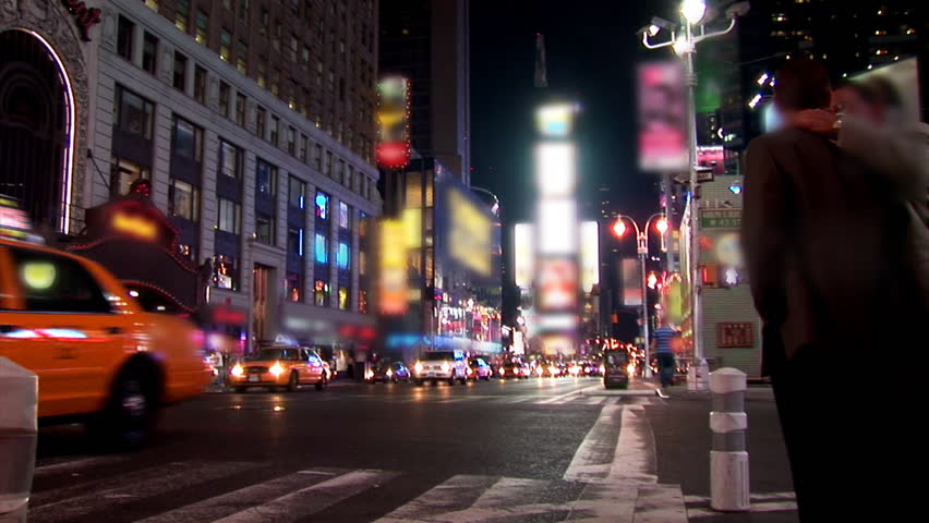 Time-lapse of Times Square with logos blurred