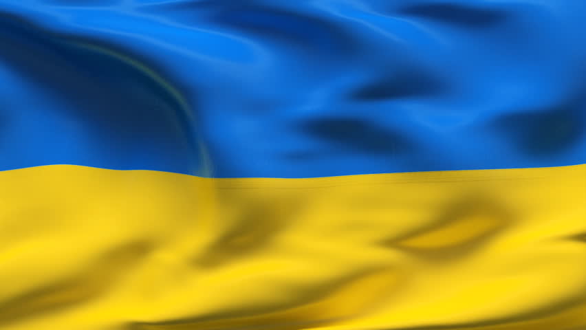 Creased Ukraine  cotton flag with visible stitch and seams in slow motion