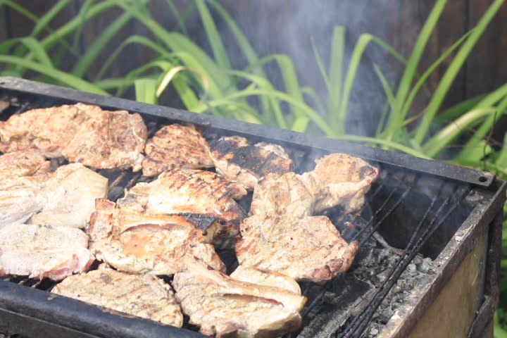 Grilling at summer weekend. Man preparing the grill.