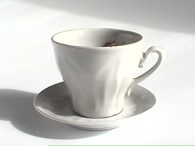 Two slugs come out  from white coffee cup.