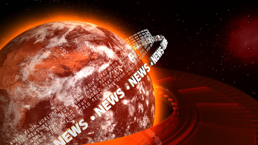 Hot Earth with News Streams - Earth 44 (HD) - Glowing hot Earth with spinning clouds and rings with digital code and NEWS text. Great for political or business news concepts.